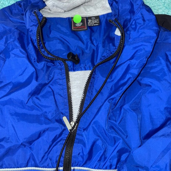 Vtg Foot Locker XXL Windbreaker Jacket Full Zip Hooded Blue Black Mens - Picture 4 of 4
